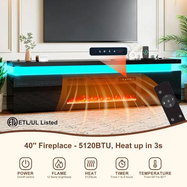 70.8’’ Fireplace TV Stand for 75 Inch TVs, Modern Entertainment Centers with LED Lights - Image 2