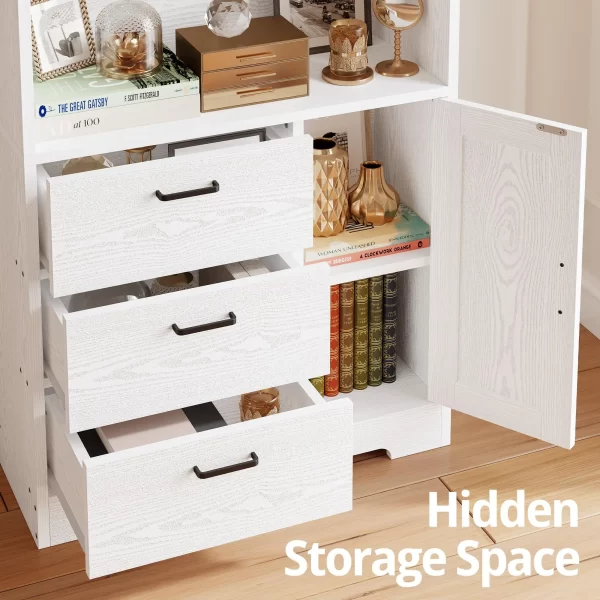 IRONCK Bookshelf with Door and 3 Drawers, Tall Bookcase Shelf with 3-Tier Shelves, for Bedroom, Living Room, Entrance Hallway - Image 4