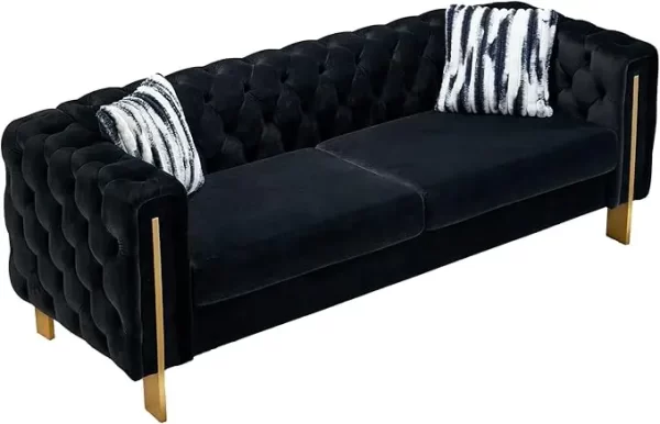 Modern Velvet Sofa for Living Room, 84 Inches Long Upholstered Sofa Couch with High Armrest and Metal Legs - Image 9