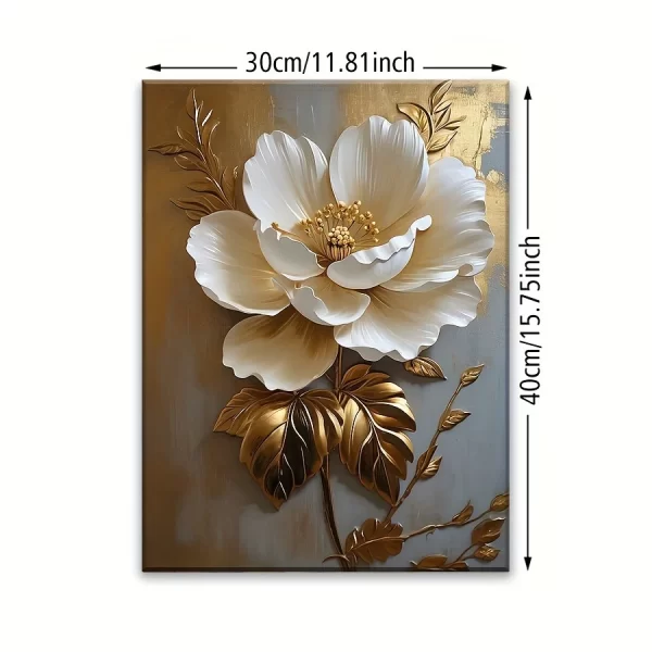 Elegant White Floral Canvas Art Vintage Gold Flower Wall Decoration - Image 5