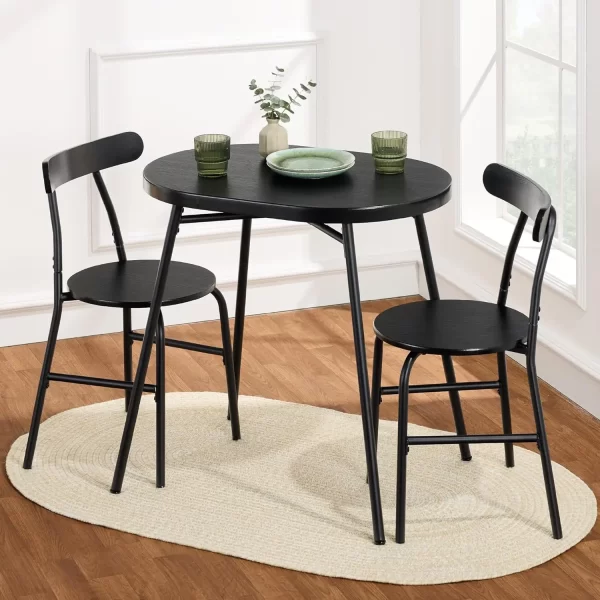 3-Piece Modern Oval Dining Table Set, Small Kitchen Dinette w/ 2 Chairs, Metal Frame, Curved Backrests - Image 7