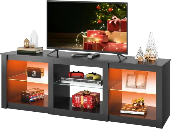 LED TV Stand for 65-Inch TV, 58-Inch Entertainment Center with Adjustable Glass Shelves, Modern Media Console for Living Room - Image 7