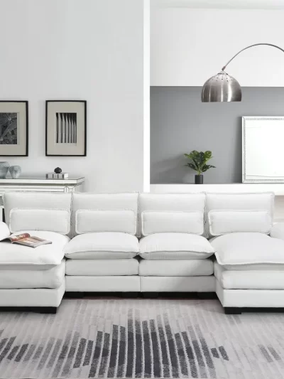 110*55" Modern U-shaped Sectional Sofa with Waist Pillows,6-seat Upholstered Symmetrical Sofa Furniture, Sleeper Sofa Couch with