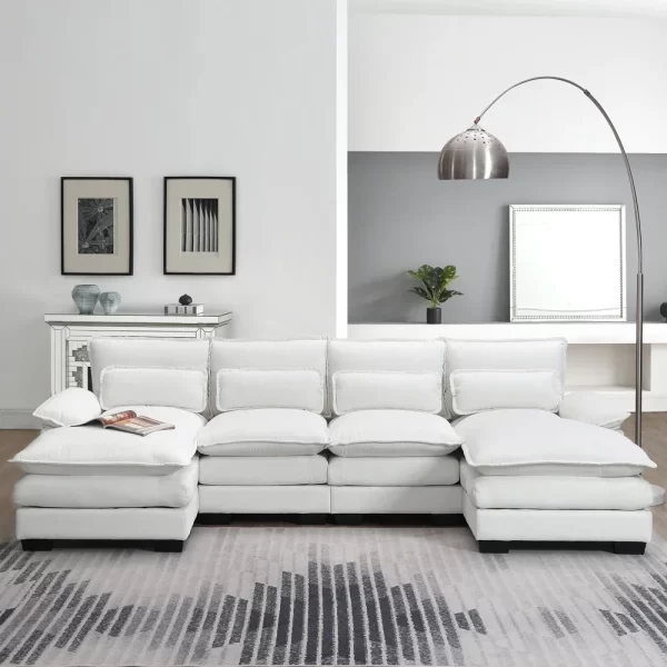 110*55" Modern U-shaped Sectional Sofa with Waist Pillows,6-seat Upholstered Symmetrical Sofa Furniture, Sleeper Sofa Couch with
