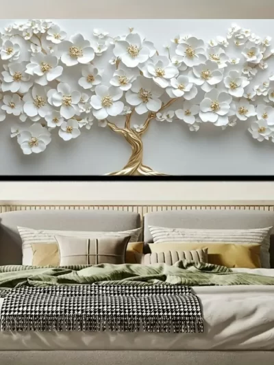 1 Nordic White Flower Oil Painting On Canvas