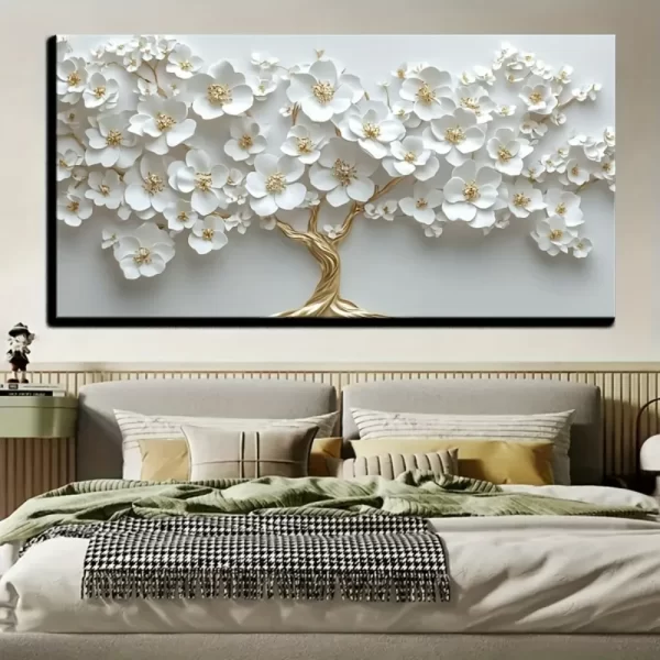 1 Nordic White Flower Oil Painting On Canvas