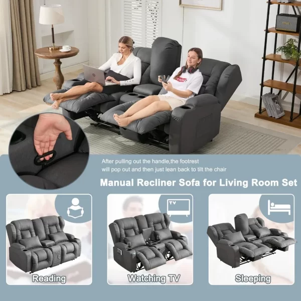 65.5" RV Loveseat Double Recliner With Console - Image 3