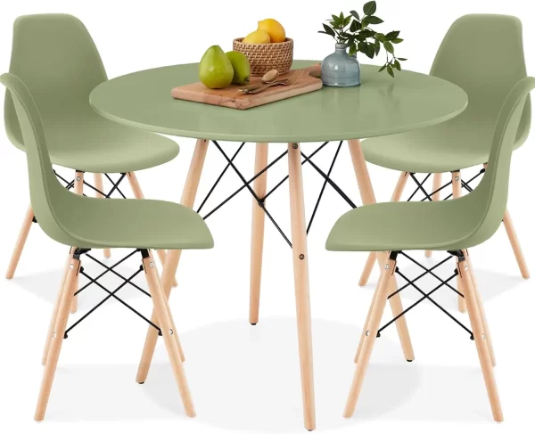 5-Piece Dining Set, Compact Mid-Century Modern Table & Chair Set for Home, Apartment w/ 4 Chairs, Plastic Seats - Image 10