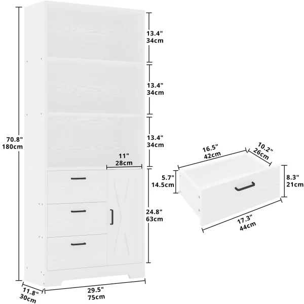IRONCK Bookshelf with Door and 3 Drawers, Tall Bookcase Shelf with 3-Tier Shelves, for Bedroom, Living Room, Entrance Hallway - Image 6