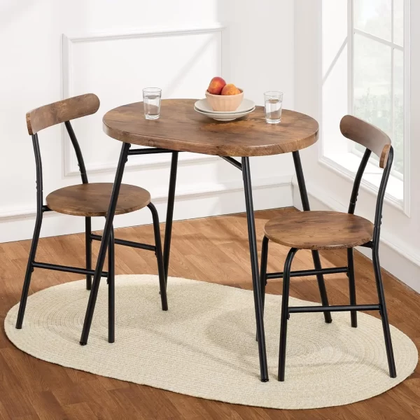 3-Piece Modern Oval Dining Table Set, Small Kitchen Dinette w/ 2 Chairs, Metal Frame, Curved Backrests - Image 12