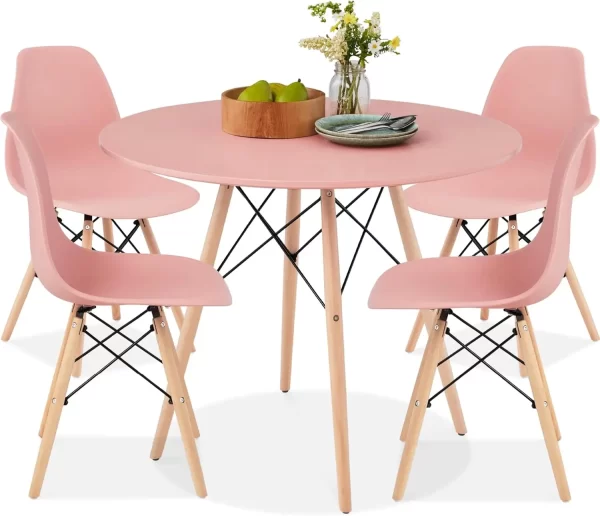 5-Piece Dining Set, Compact Mid-Century Modern Table & Chair Set for Home, Apartment w/ 4 Chairs, Plastic Seats - Image 9
