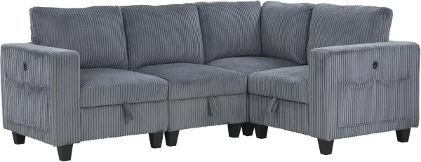 Corduroy Sofa Couch w/ Storage Pouches & Charging Port - Image 3