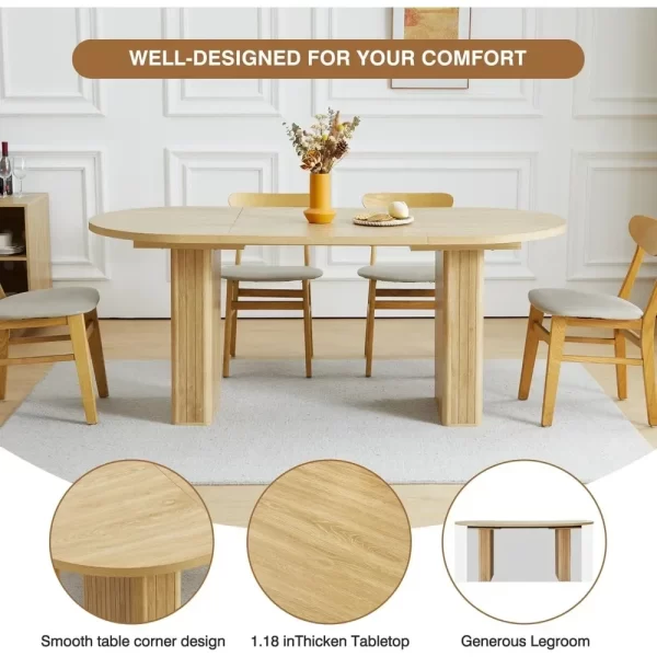 Dining Table for 4-6 People, Oval Kitchen Table with Wood Strip Base, Modern Farmhouse Large Round Dining Room Tables - Image 4