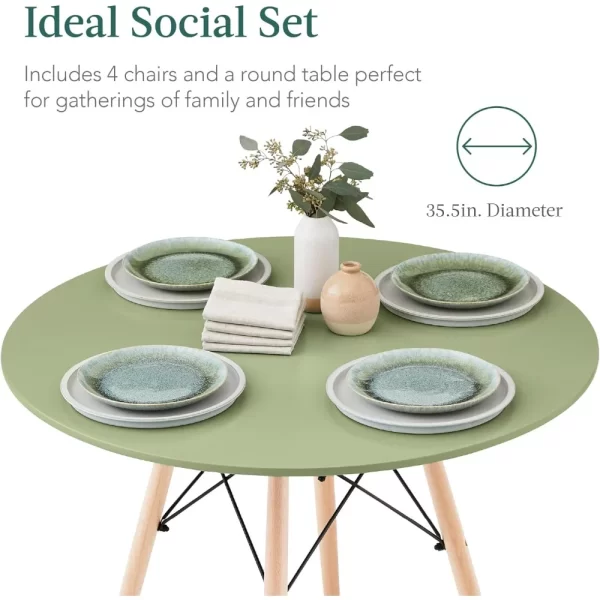 5-Piece Dining Set, Compact Mid-Century Modern Table & Chair Set for Home, Apartment w/ 4 Chairs, Plastic Seats - Image 4