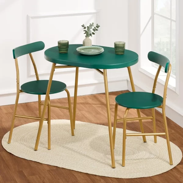 3-Piece Modern Oval Dining Table Set, Small Kitchen Dinette w/ 2 Chairs, Metal Frame, Curved Backrests - Image 9