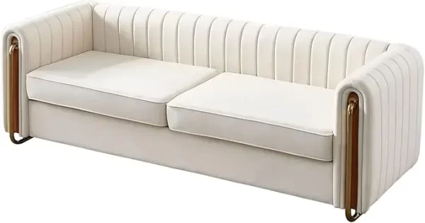 Modern Velvet Sofa for Living Room, 84 Inches Long Upholstered Sofa Couch with High Armrest and Metal Legs - Image 7