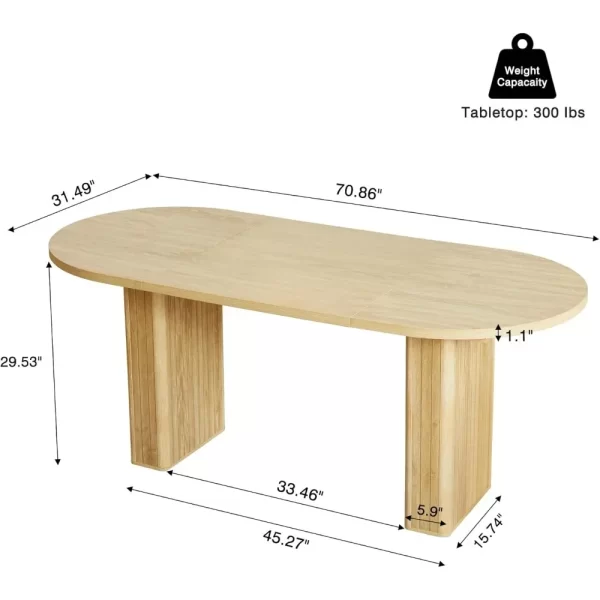 Dining Table for 4-6 People, Oval Kitchen Table with Wood Strip Base, Modern Farmhouse Large Round Dining Room Tables - Image 3