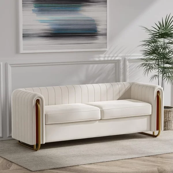 Modern Velvet Sofa for Living Room, 84 Inches Long Upholstered Sofa Couch with High Armrest and Metal Legs