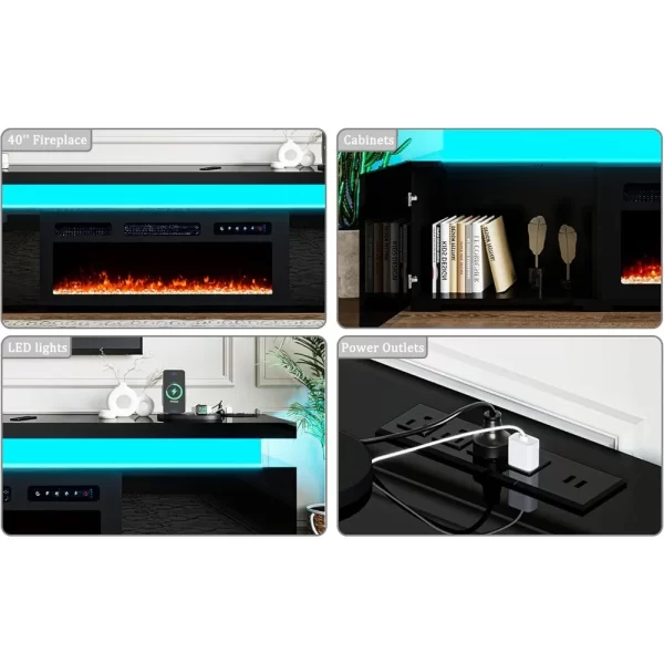 70.8’’ Fireplace TV Stand for 75 Inch TVs, Modern Entertainment Centers with LED Lights - Image 4