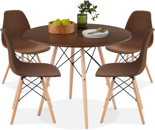 5-Piece Dining Set, Compact Mid-Century Modern Table & Chair Set for Home, Apartment w/ 4 Chairs, Plastic Seats - Image 13