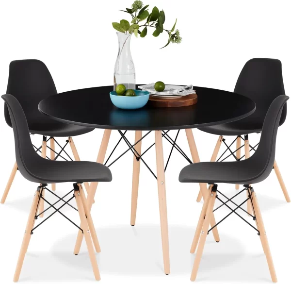 5-Piece Dining Set, Compact Mid-Century Modern Table & Chair Set for Home, Apartment w/ 4 Chairs, Plastic Seats - Image 15