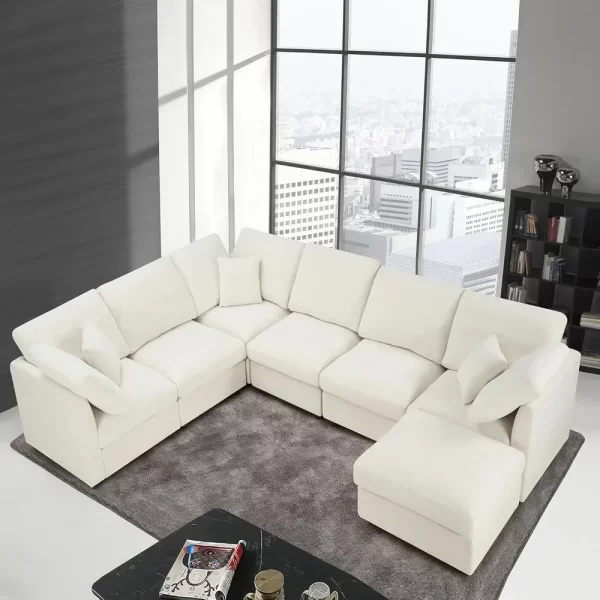 117" Modular Sectional U-Shaped Chenille Sofa Couch with Movable Ottoman - Image 5