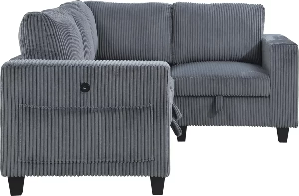 Corduroy Sofa Couch w/ Storage Pouches & Charging Port - Image 5