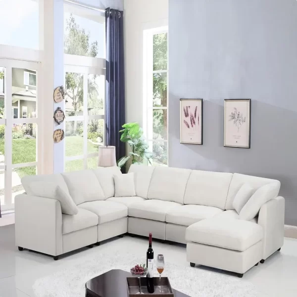 117" Modular Sectional U-Shaped Chenille Sofa Couch with Movable Ottoman - Image 6