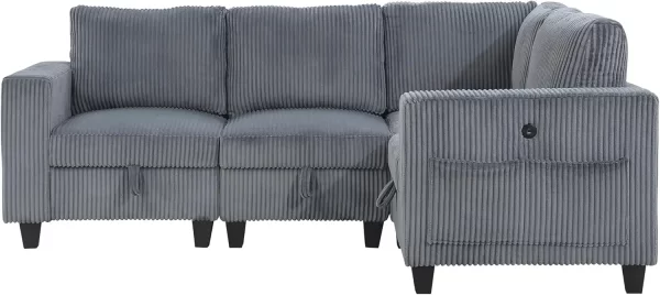 Corduroy Sofa Couch w/ Storage Pouches & Charging Port - Image 4