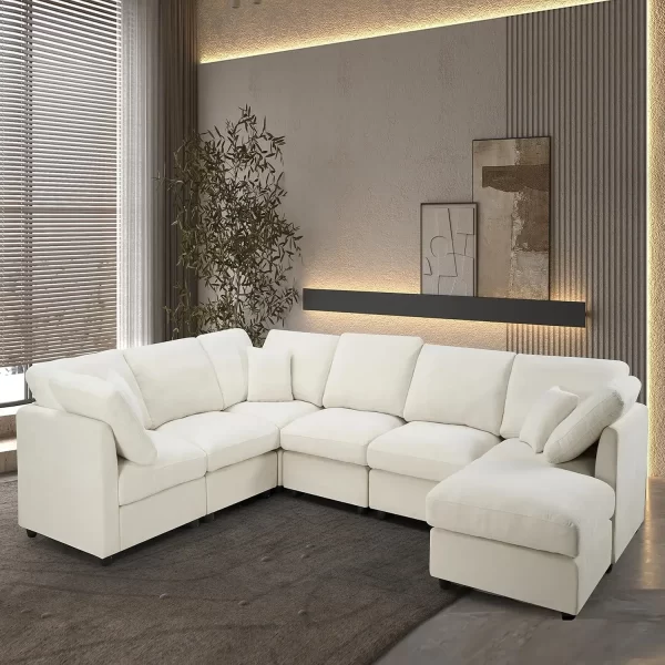 117" Modular Sectional U-Shaped Chenille Sofa Couch with Movable Ottoman - Image 7