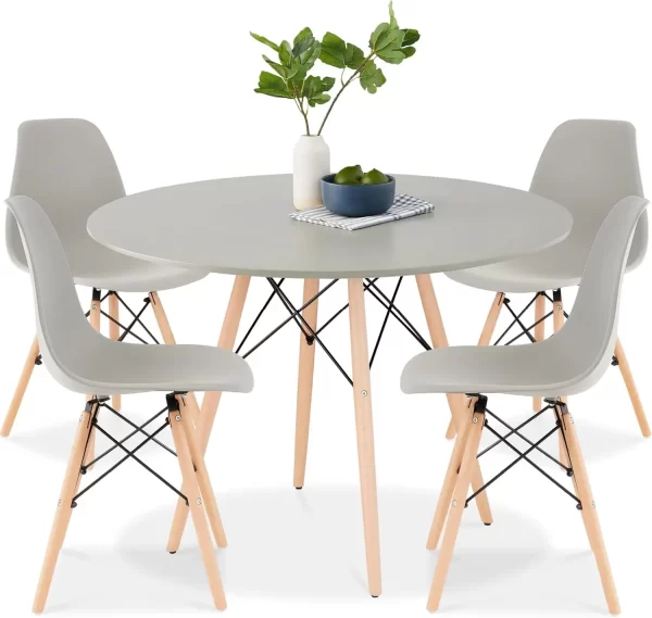 5-Piece Dining Set, Compact Mid-Century Modern Table & Chair Set for Home, Apartment w/ 4 Chairs, Plastic Seats - Image 11