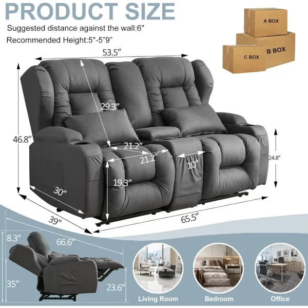 65.5" RV Loveseat Double Recliner With Console - Image 2