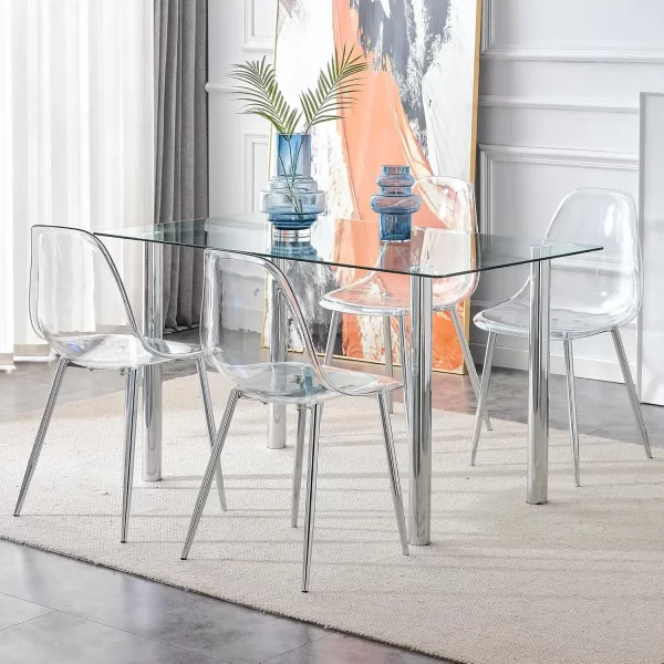 5 Pcs Modern Clear Glass Dining Table Set - Image 7