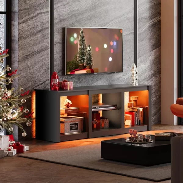 LED TV Stand for 65-Inch TV, 58-Inch Entertainment Center with Adjustable Glass Shelves, Modern Media Console for Living Room - Image 6