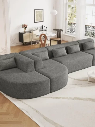 Boucle Fabric Modern Upholstered Sofa with 2 Chaise Lounge and 5 Back
