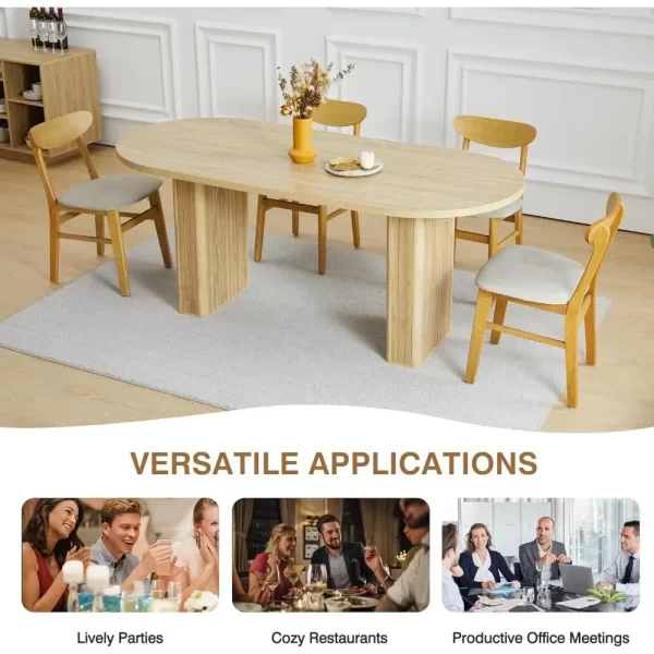 Dining Table for 4-6 People, Oval Kitchen Table with Wood Strip Base, Modern Farmhouse Large Round Dining Room Tables - Image 5