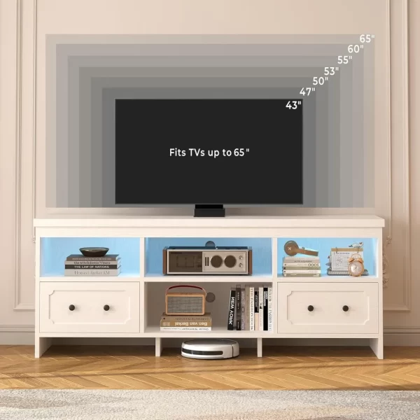 TV Stand for 65 Inch TV, 63" LED Entertainment Center with Storage Cabinets, Power Outlets and Open Shelf, Media Console - Image 3