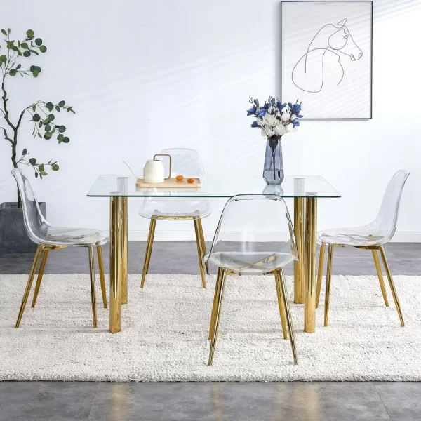 5 Pcs Modern Clear Glass Dining Table Set - Image 4