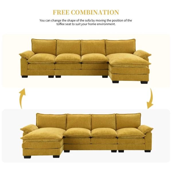 118*55" Modern L-shaped Chenille Cloud Sofa with Double Seat Cushions - Image 6