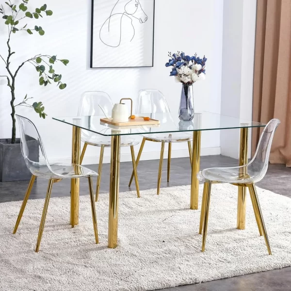 5 Pcs Modern Clear Glass Dining Table Set - Image 3