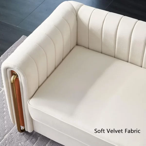 Modern Velvet Sofa for Living Room, 84 Inches Long Upholstered Sofa Couch with High Armrest and Metal Legs - Image 6
