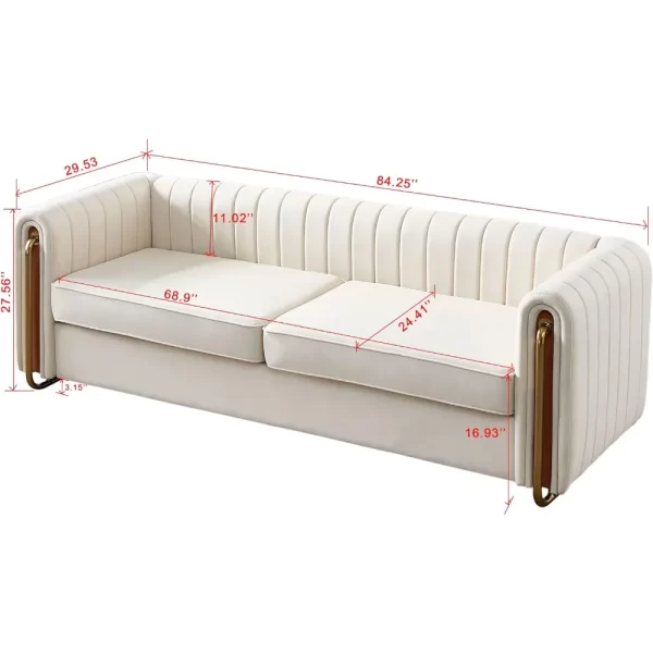 Modern Velvet Sofa for Living Room, 84 Inches Long Upholstered Sofa Couch with High Armrest and Metal Legs - Image 2