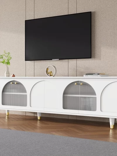 Adjustable Shelves for TVs Up to 78'', Stylish White, TV Stands