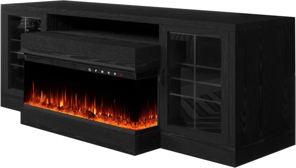 3-Sided Farmhouse Electric Fireplace TV Stand for TVs up to 75'', Entertainment Center with Glass Door Storage Cabinet, 60'' - Image 7