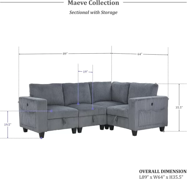 Corduroy Sofa Couch w/ Storage Pouches & Charging Port - Image 2