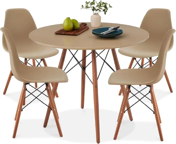 5-Piece Dining Set, Compact Mid-Century Modern Table & Chair Set for Home, Apartment w/ 4 Chairs, Plastic Seats - Image 7