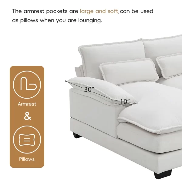 110*55" Modern U-shaped Sectional Sofa with Waist Pillows,6-seat Upholstered Symmetrical Sofa Furniture, Sleeper Sofa Couch with - Image 4