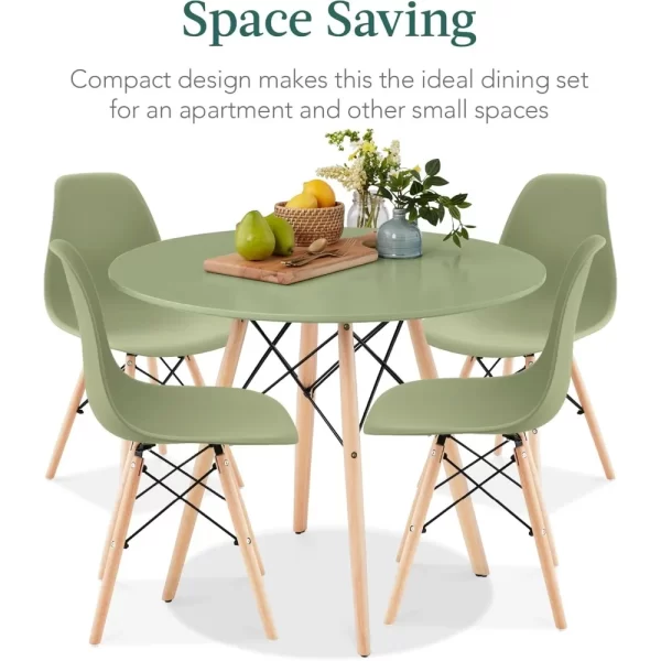 5-Piece Dining Set, Compact Mid-Century Modern Table & Chair Set for Home, Apartment w/ 4 Chairs, Plastic Seats - Image 6