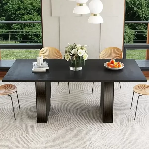 Dining Table for 4-6 People, Oval Kitchen Table with Wood Strip Base, Modern Farmhouse Large Round Dining Room Tables - Image 8