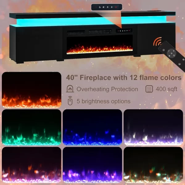 70.8’’ Fireplace TV Stand for 75 Inch TVs, Modern Entertainment Centers with LED Lights - Image 3